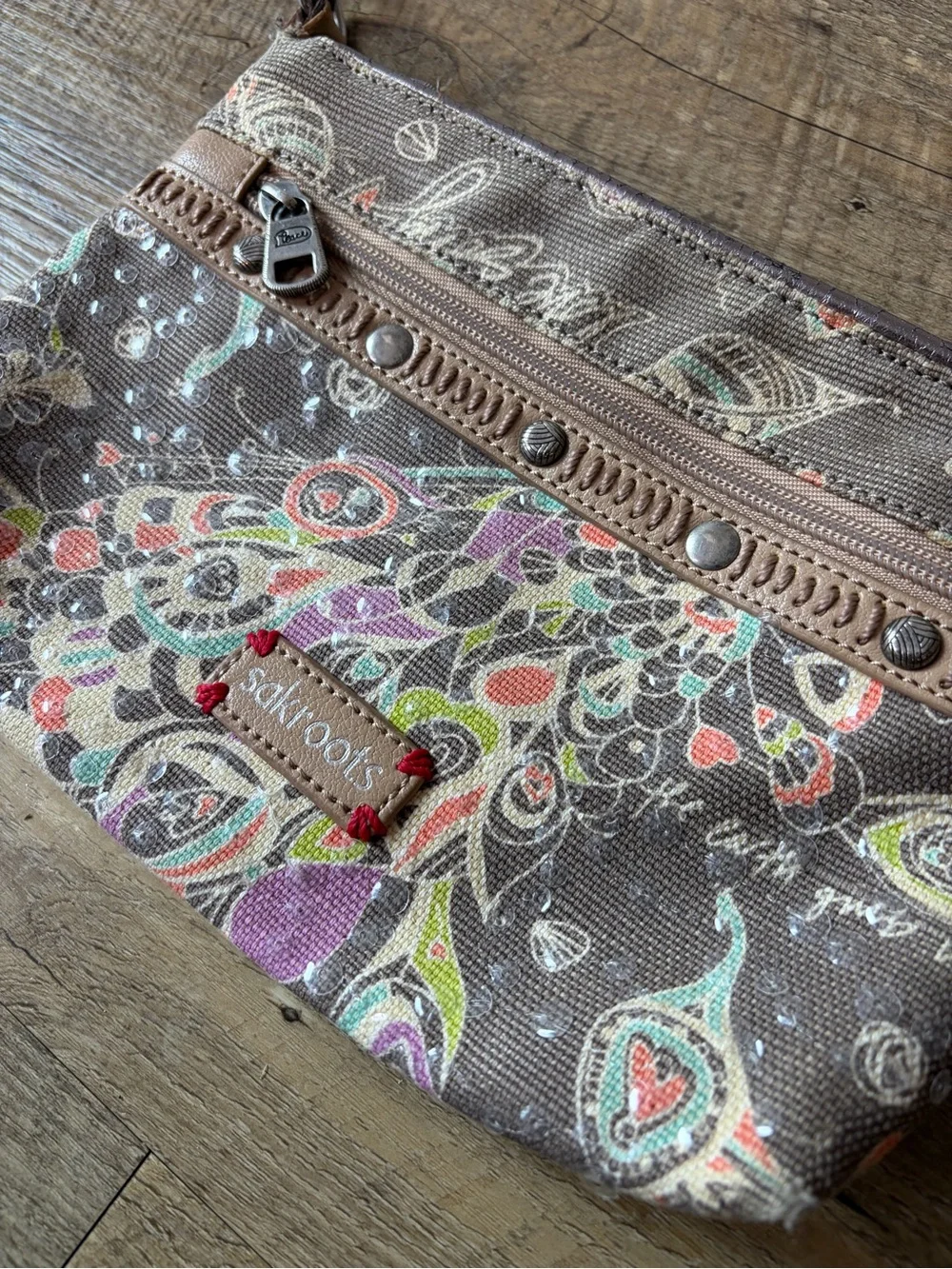 Sakroots Campus Peace Love Song Sequin Crossbody Purse Bag